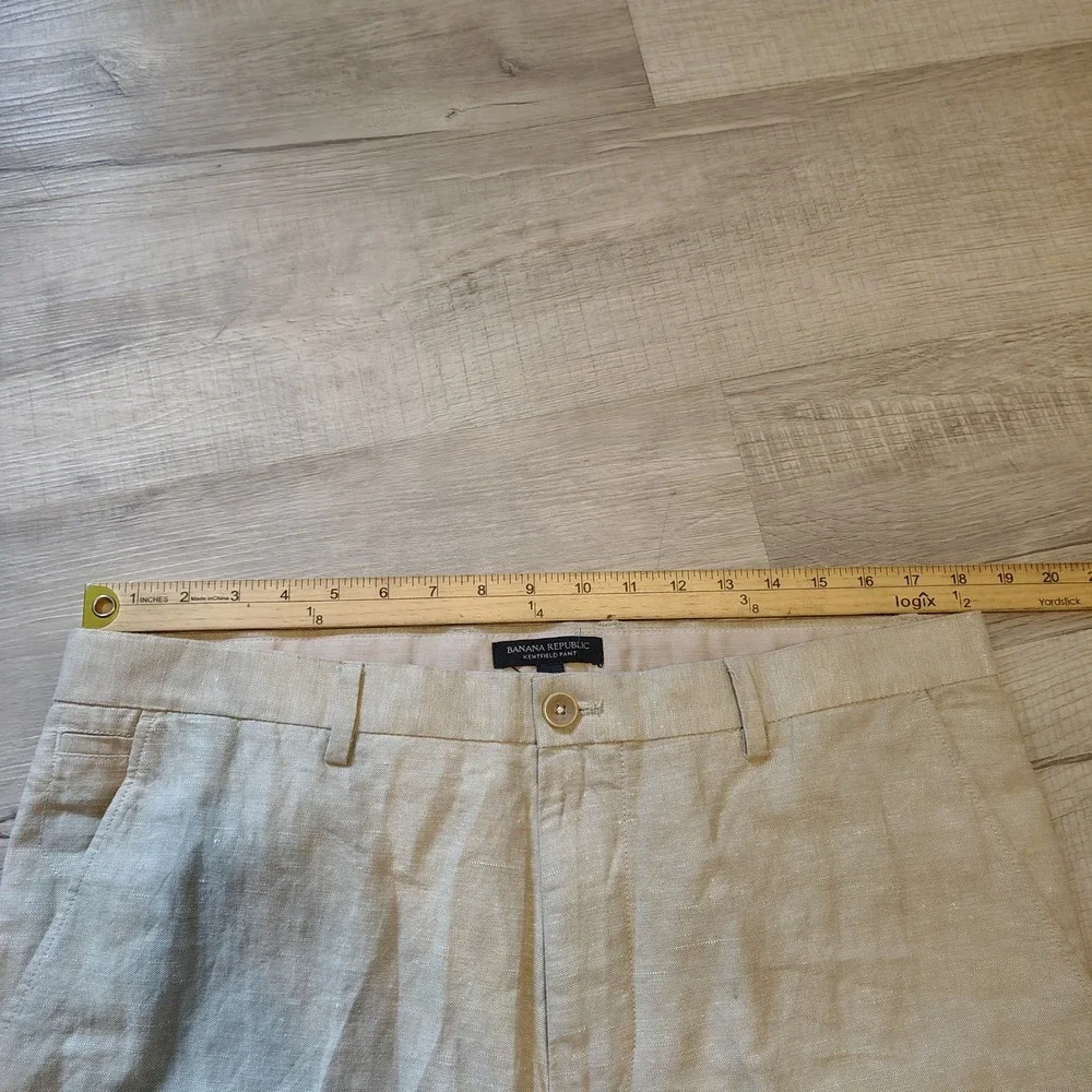 Banana Republic Kentfield Pant Mens 36x32 Beige Linen Cotton Blend Trousers